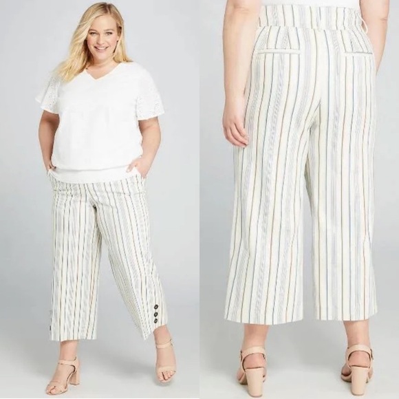 Lane Bryant Laney Wide Leg Cropped Pants, Neutral Stripe, Size 14W - Picture 1 of 13